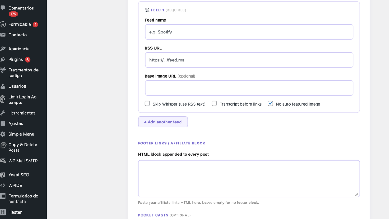 CastFlow Feed settings